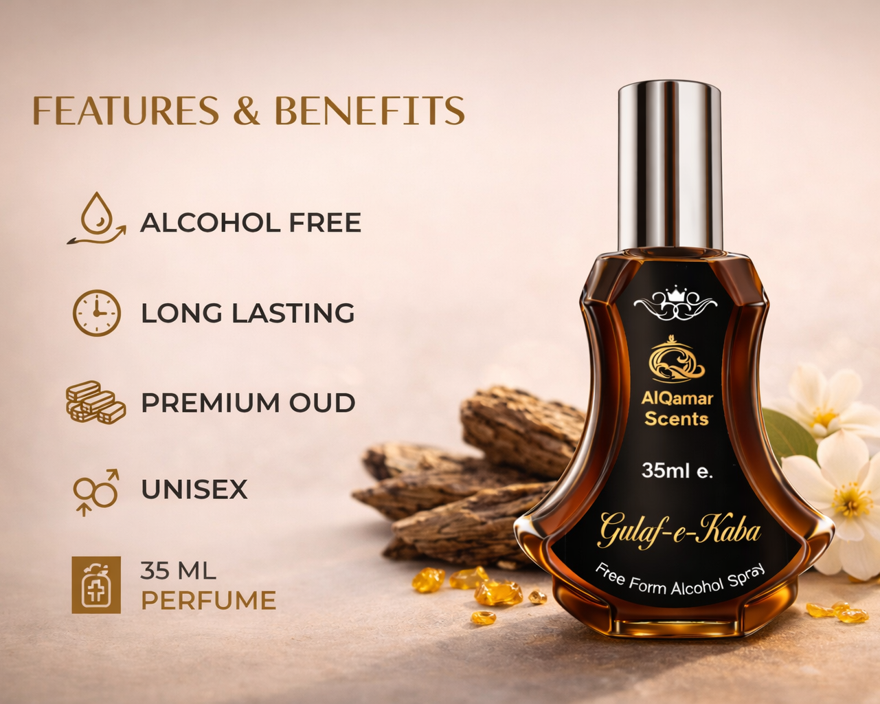 Gulaf-e-Kaba Premium Oud Perfume | Alcohol Free | Unisex Long Lasting Fragrance – 35ml | Al Qamar Scents