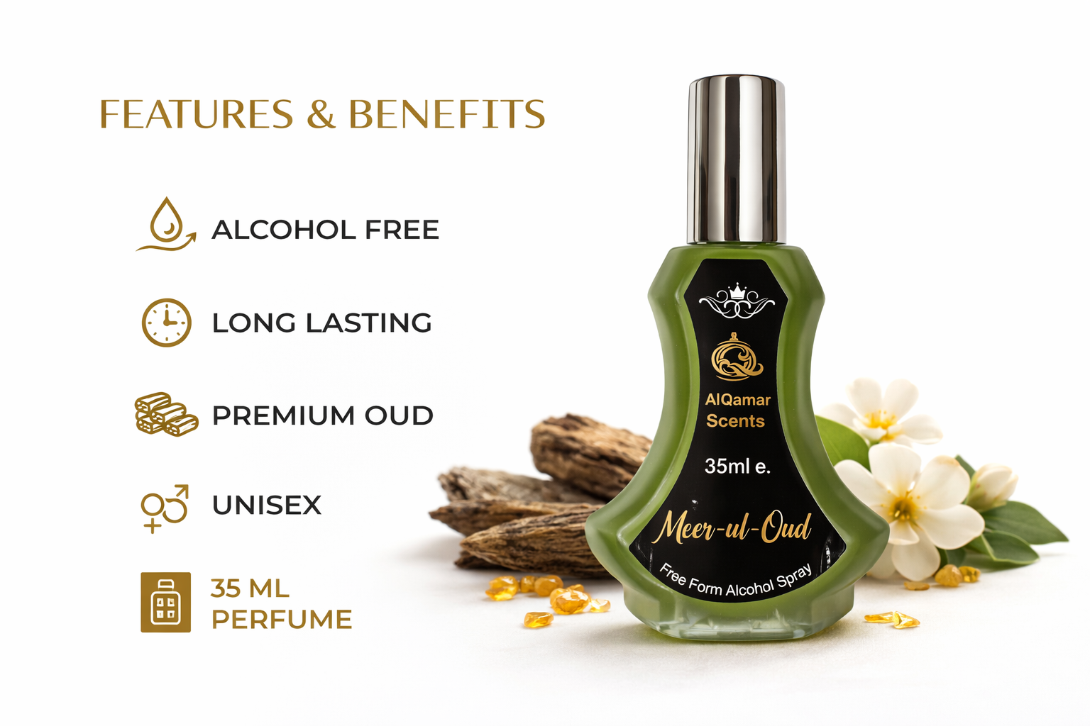 Meer-ul-Oud Perfume – Premium Alcohol Free Oud Fragrance for Men & Women | 35ml | Al Qamar Scents